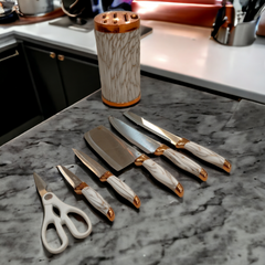 Knife Set with Stand Round-White