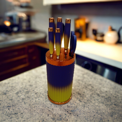 Knife Set with Stand Round-Blue & Yellow