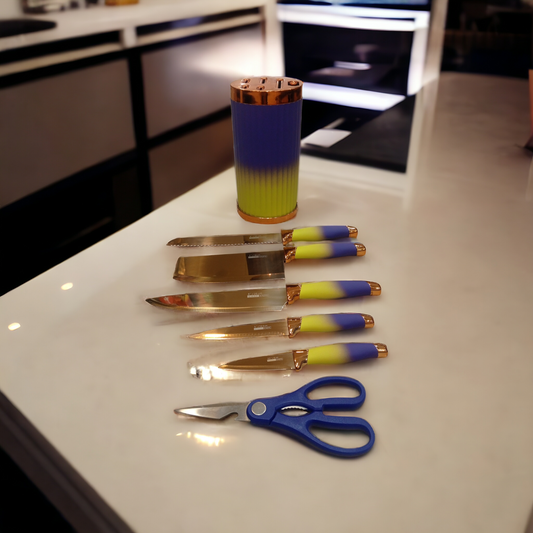 Knife Set with Stand Round-Blue & Yellow