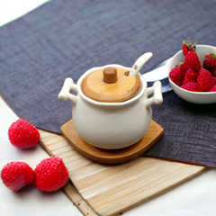 Sugar Pot with Wooden Lid & Tray