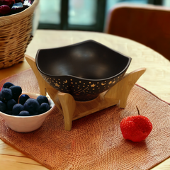Ceramic Bowl with Wooden Stand D2-Black