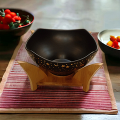 Ceramic Bowl with Wooden Stand D2-Black