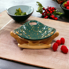 Ceramic Bowl With Wooden Stand D4-Green