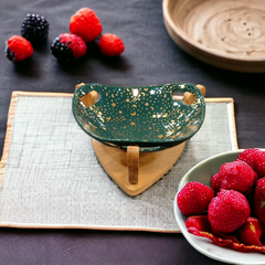 Ceramic Bowl With Wooden Stand D4-Green