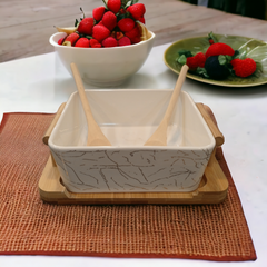 Ceramic Salad Bowl with Tray-White