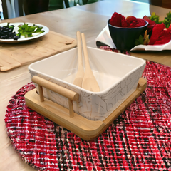 Ceramic Salad Bowl with Tray-White