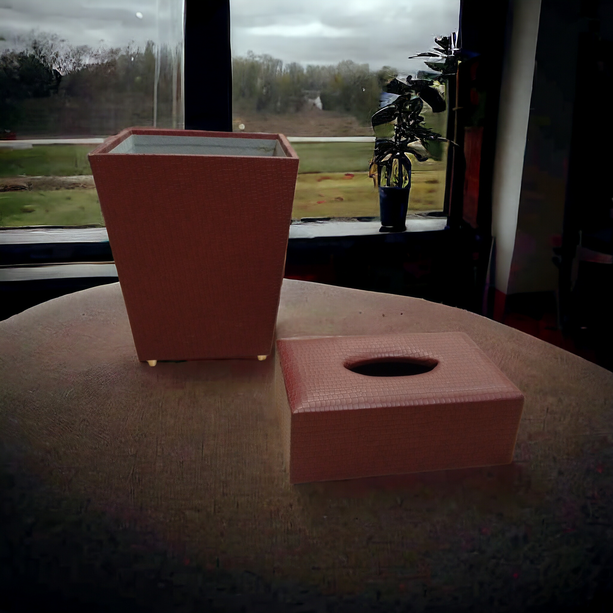 Leather Dustbin+Tissue Box -D1