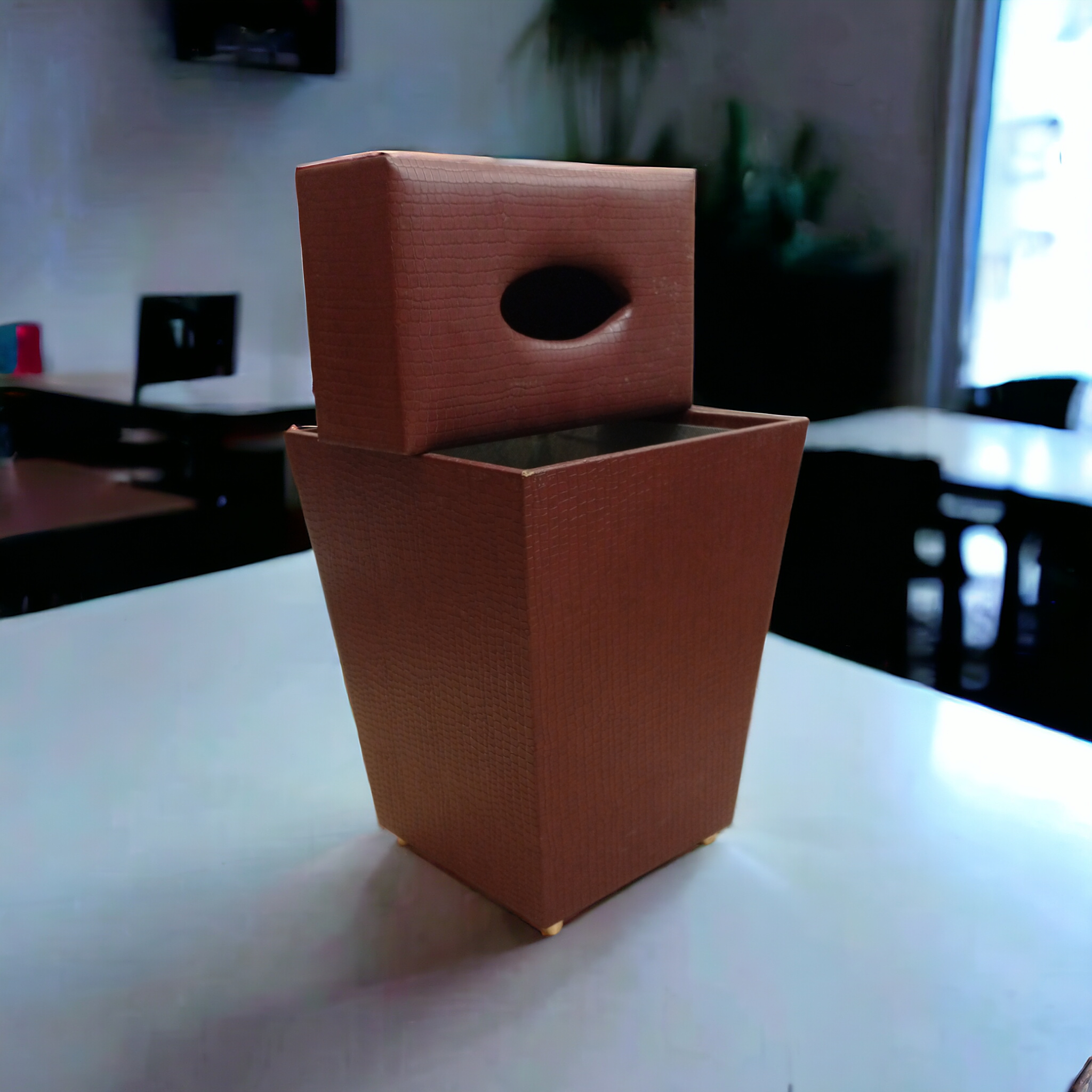 Leather Dustbin+Tissue Box -D1