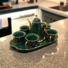 Ceramic Coffee Set With Tray-Green