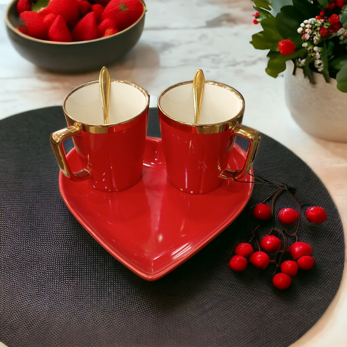 Heart Shape Couple Mug Set-Red