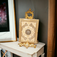 Golden Beautiful Quran Box With Stand-design 1