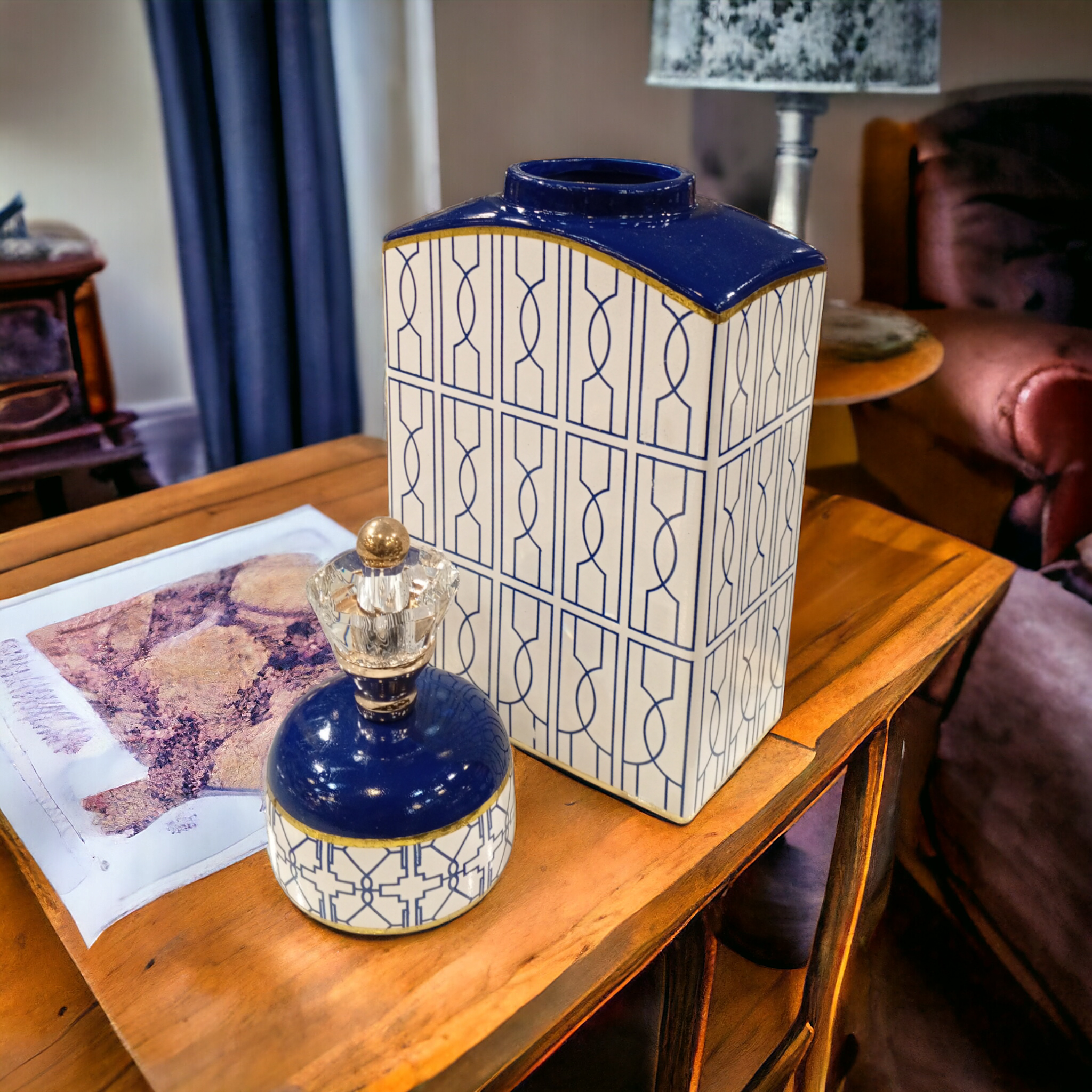 Blue White Ceramic Candy Jar -M