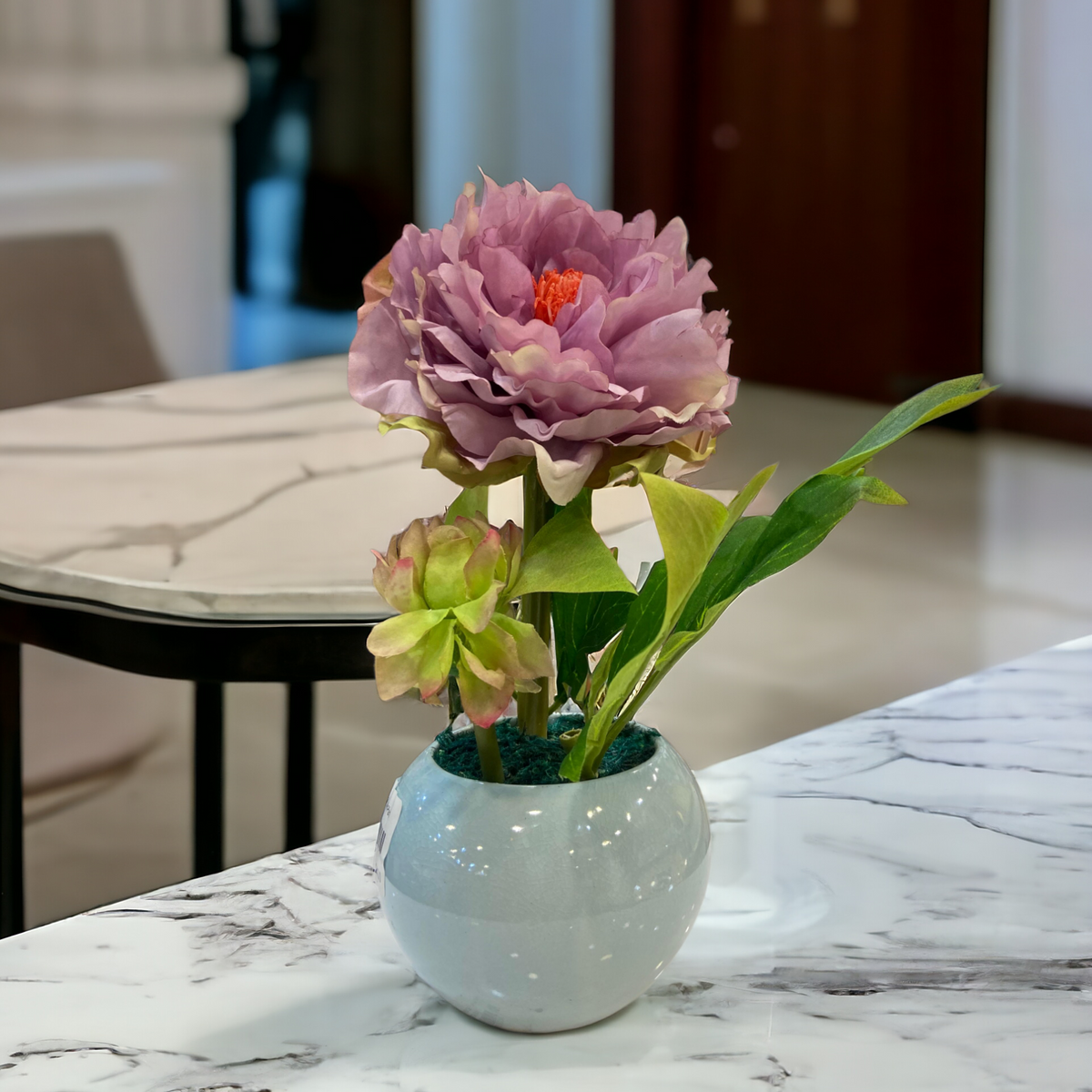 Purple Peony flower with Blue Pot