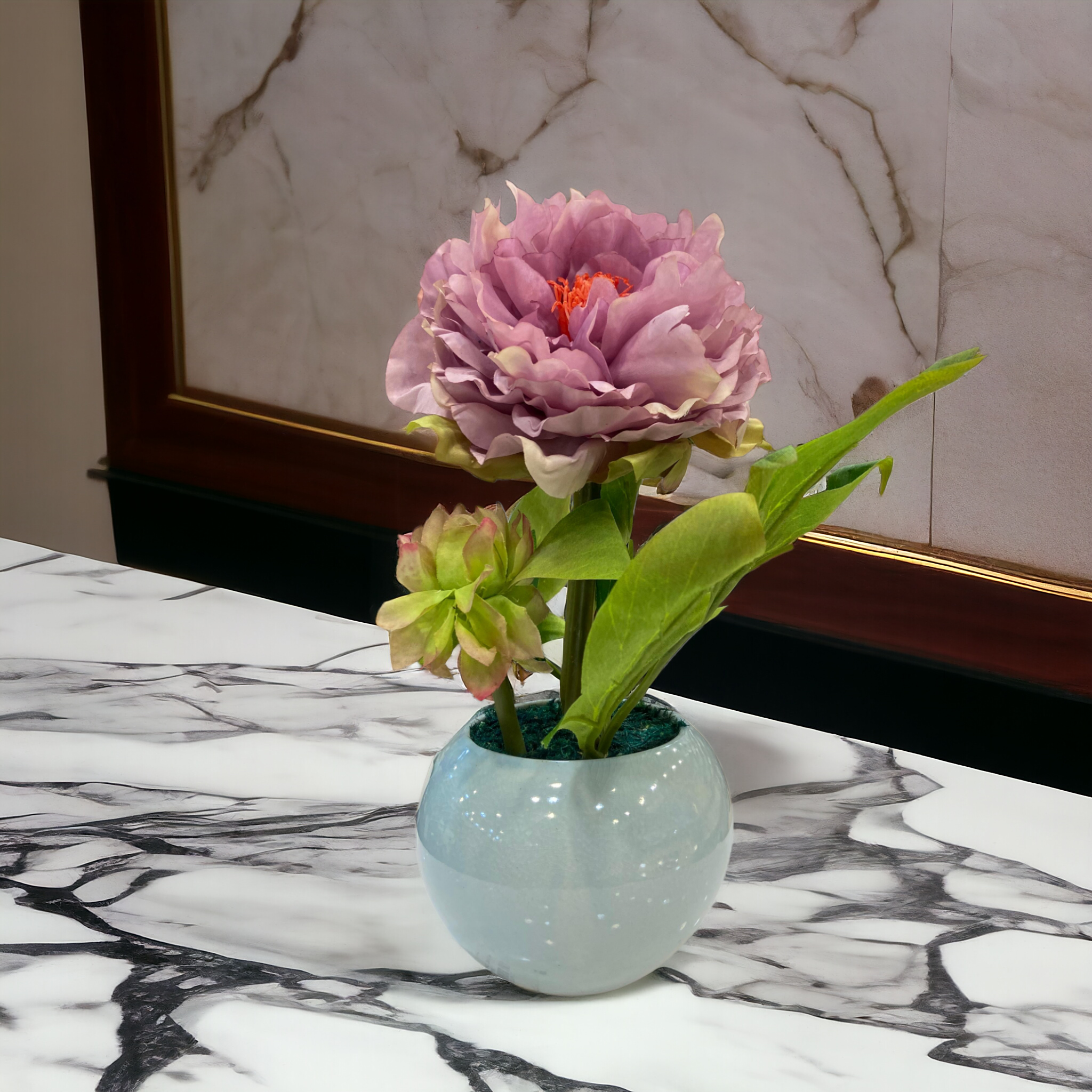 Purple Peony flower with Blue Pot