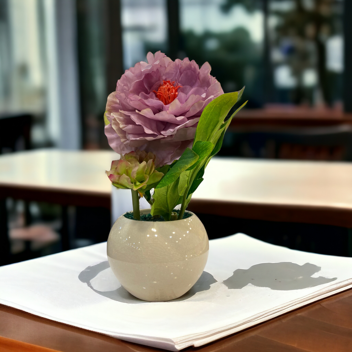 Purple Peony flower with White Pot