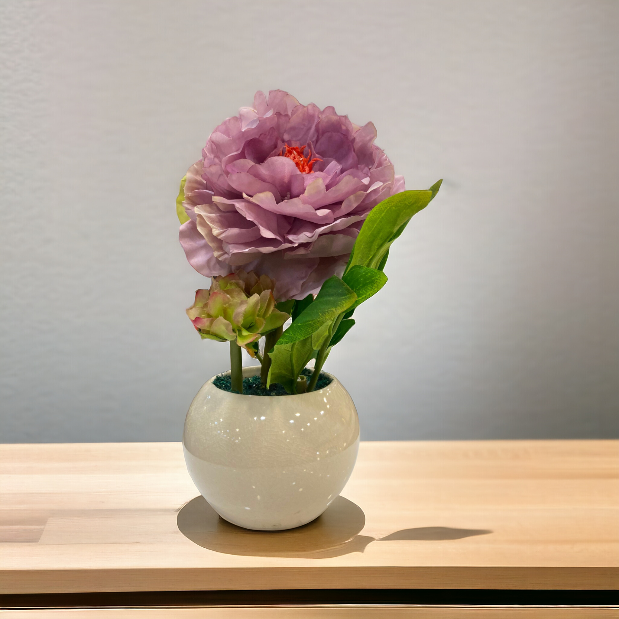 Purple Peony flower with White Pot