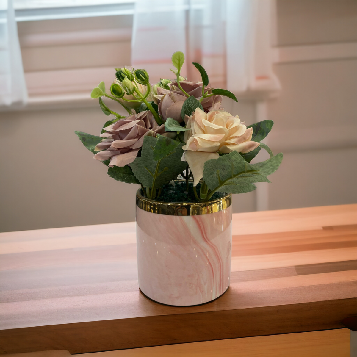 Artificial Purple Rose with Pink Pot