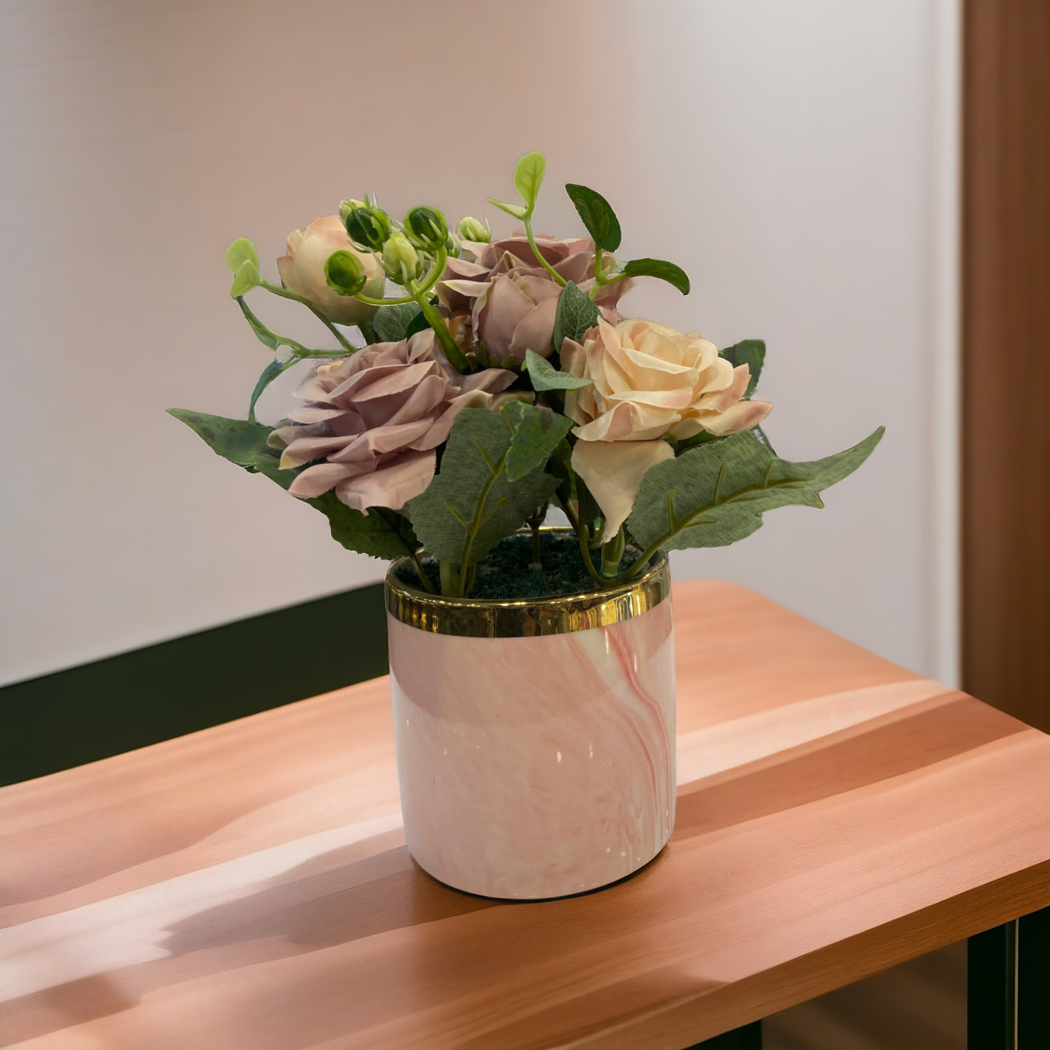 Artificial Purple Rose with Pink Pot