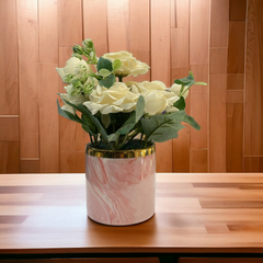 Artificial White Rose with Pink Pot