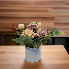 Artificial Purple Rose with Blue Pot