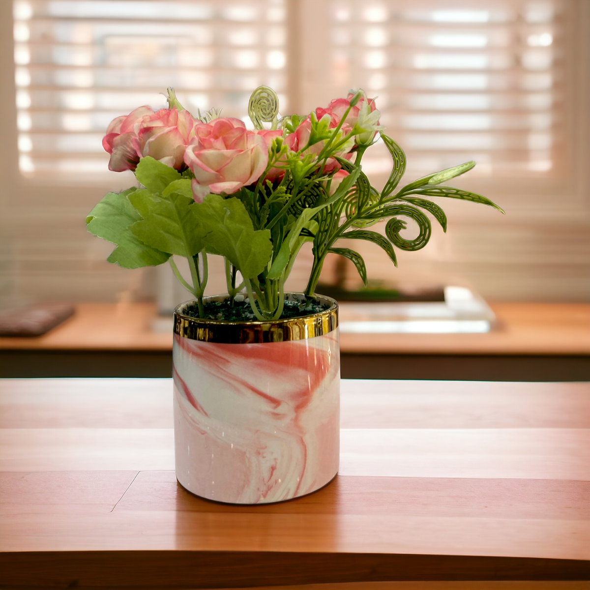 Artificial Light Pink Rose Pink Pot