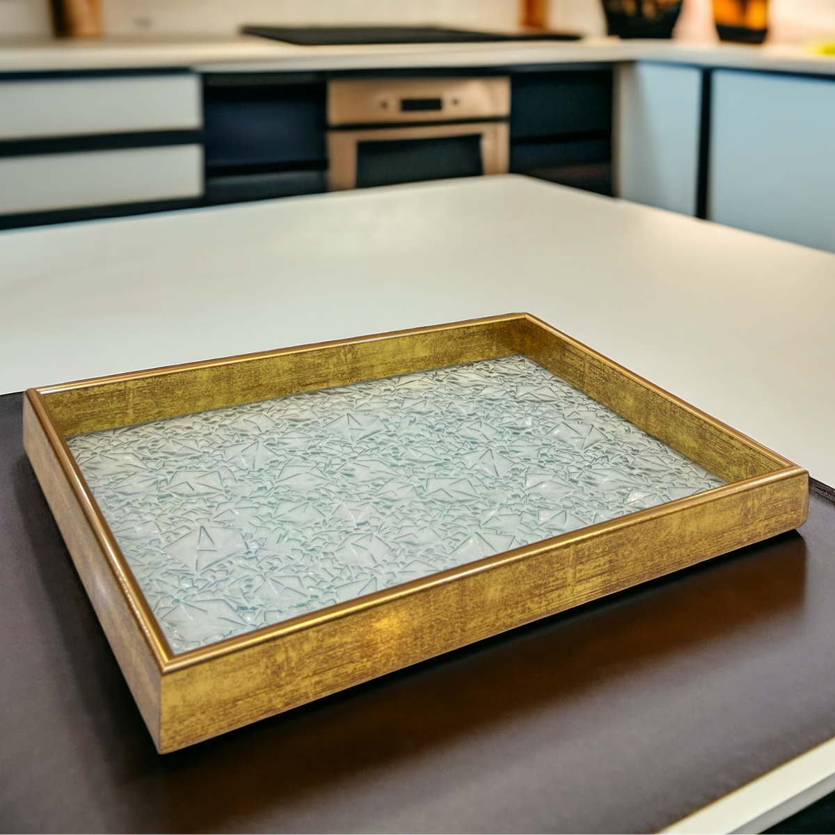 Versatile Golden Border Glass Tray-D1
