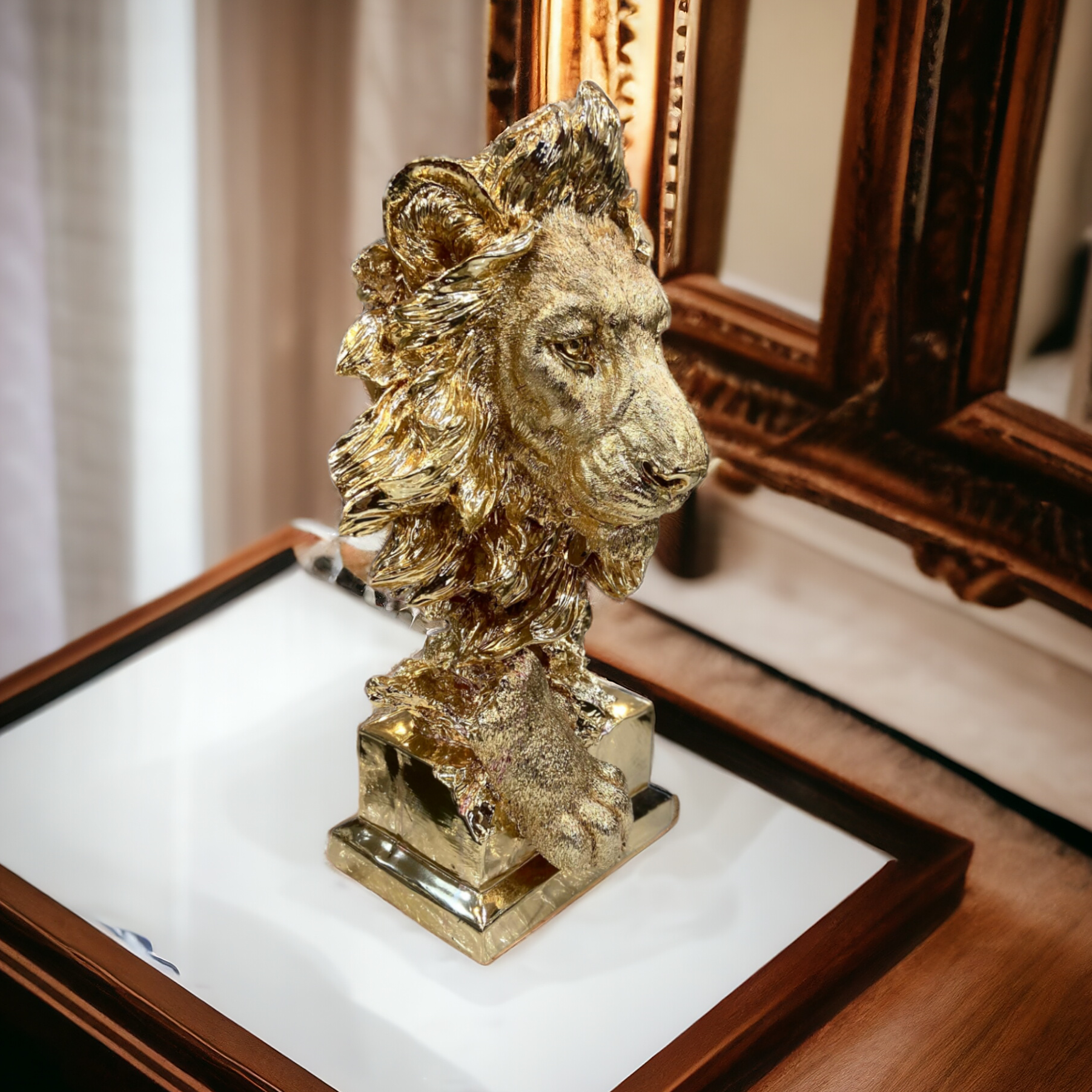 Golden Lion Face Statue