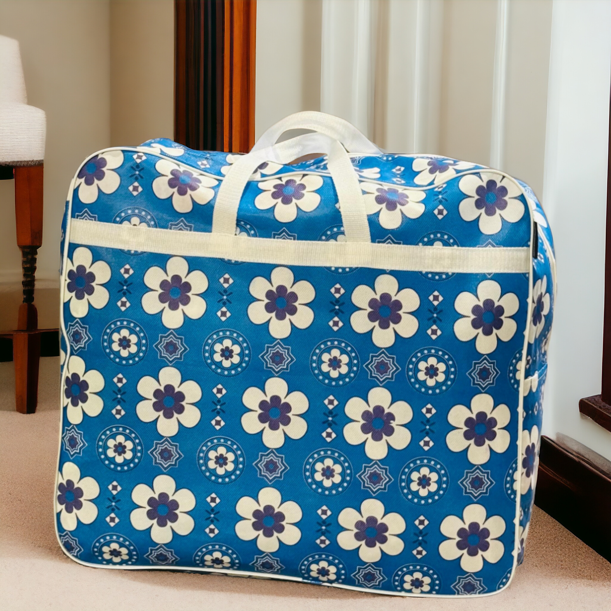 110GSM Non-Woven Luggage Bag (Ajrak Blue)