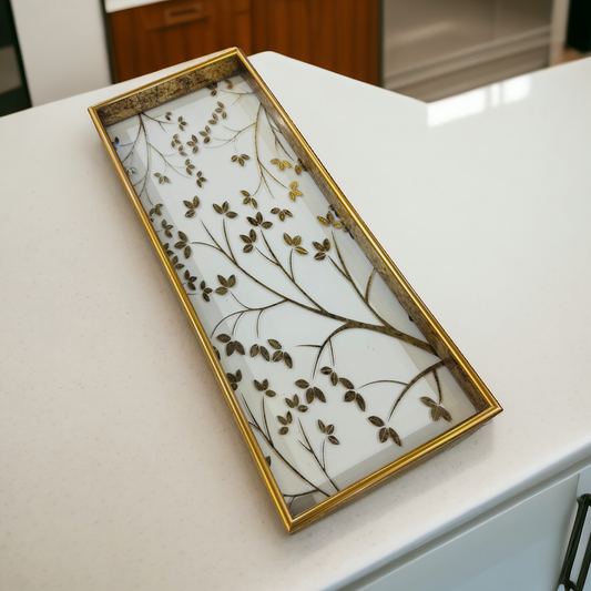 Golden Border Glass Tray (41x16cm) -D1