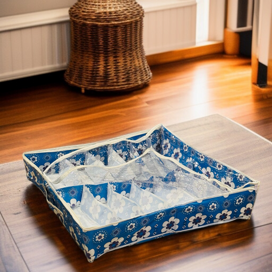 12 Pair Dust Proof  shoe organizing Zipper  Bag(Ajrak Blue)