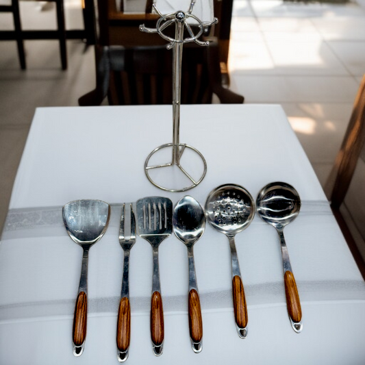 7 Pcs Stainless Steel Kitchen Set (Wooden Handle)