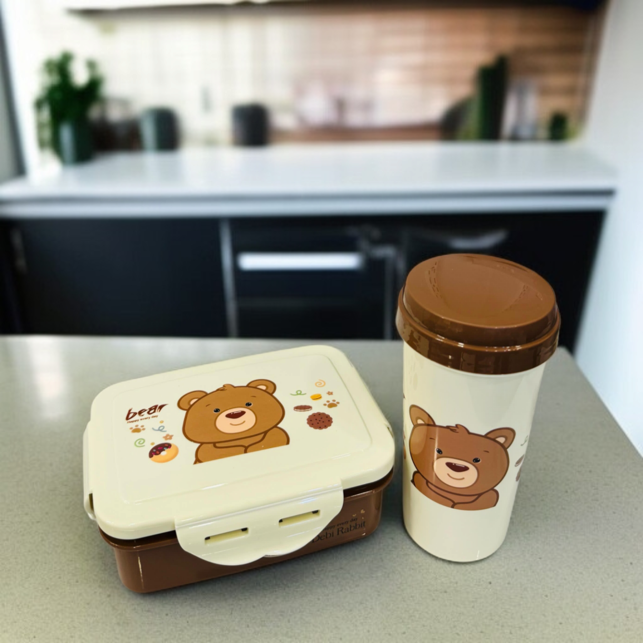 Teddy Design Lunch Box with Bottle