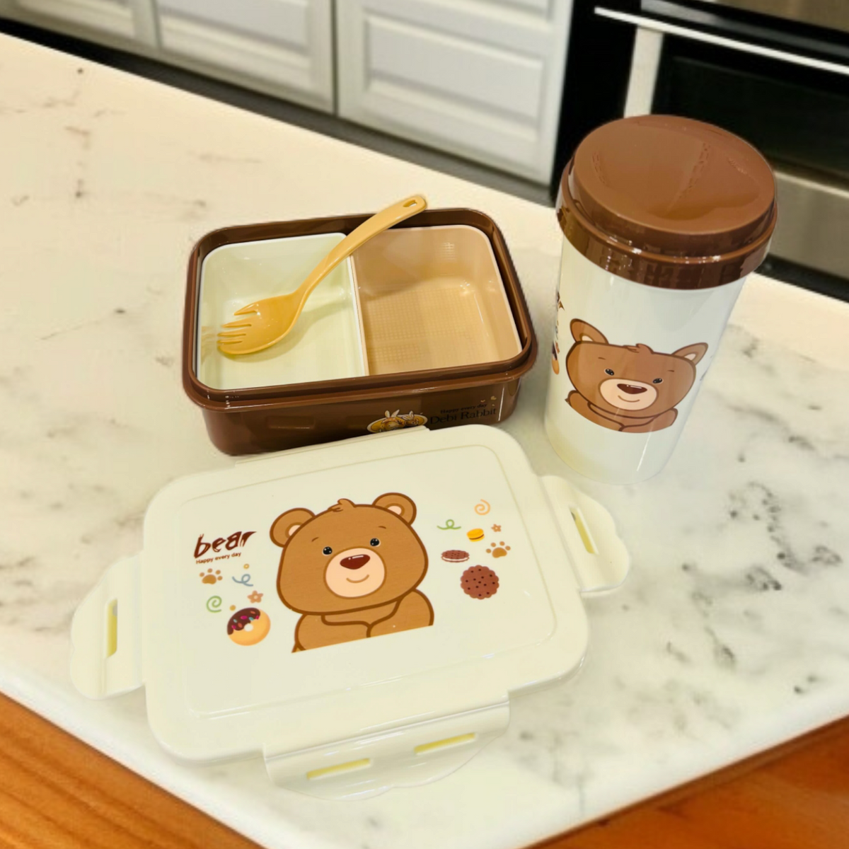 Teddy Design Lunch Box with Bottle