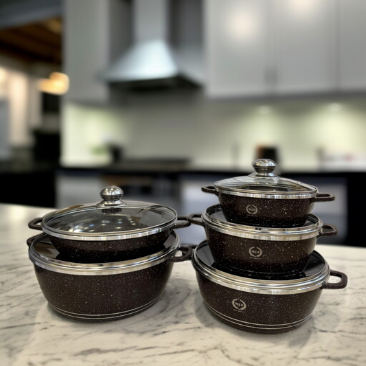 W.J.S 10 Pcs Die Casting Cookware Set-Dark Brown