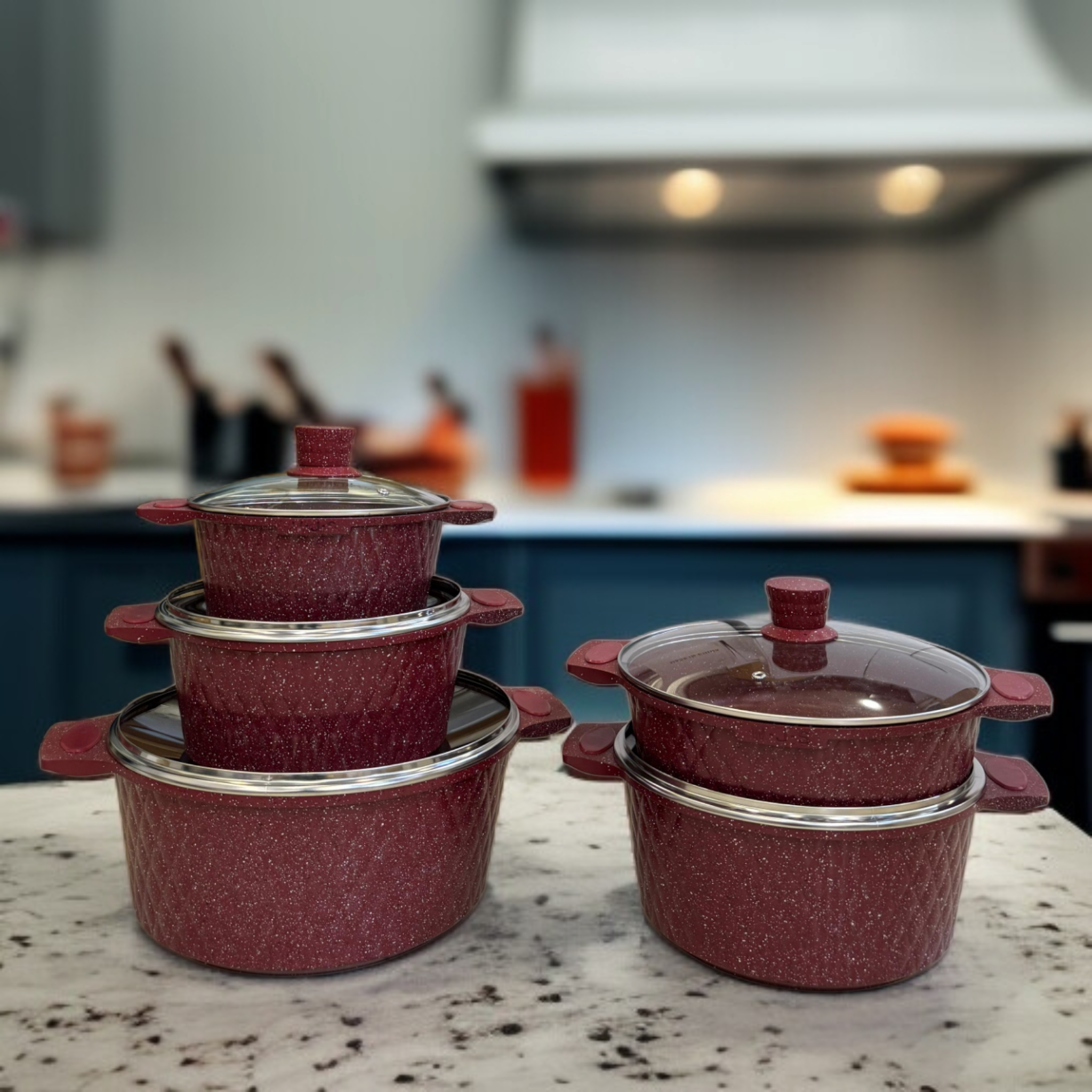 W.J.S 10 Pcs Granite Cookware Set-Mehroon