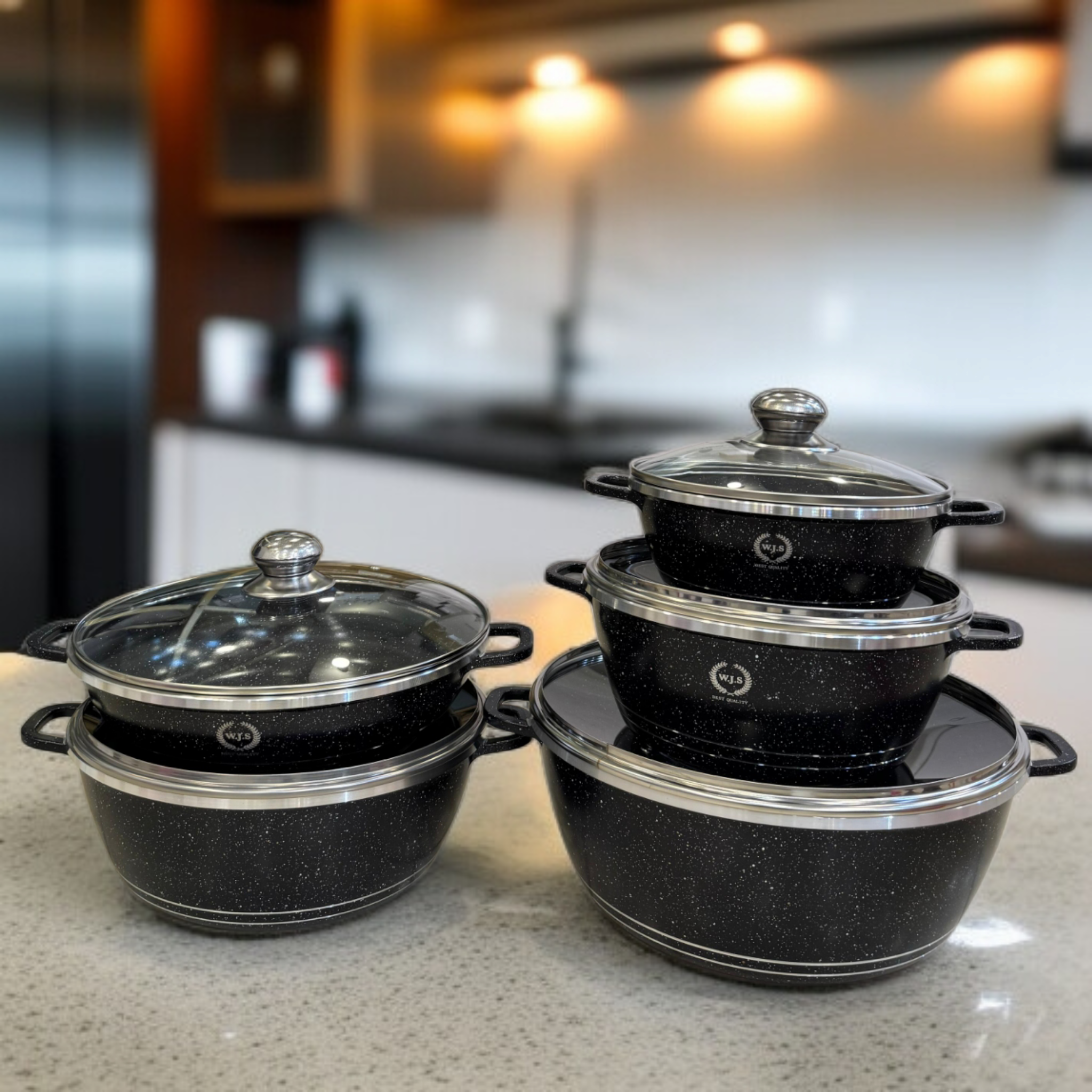 W.J.S 10 Pcs Die Casting Cookware Set-Black