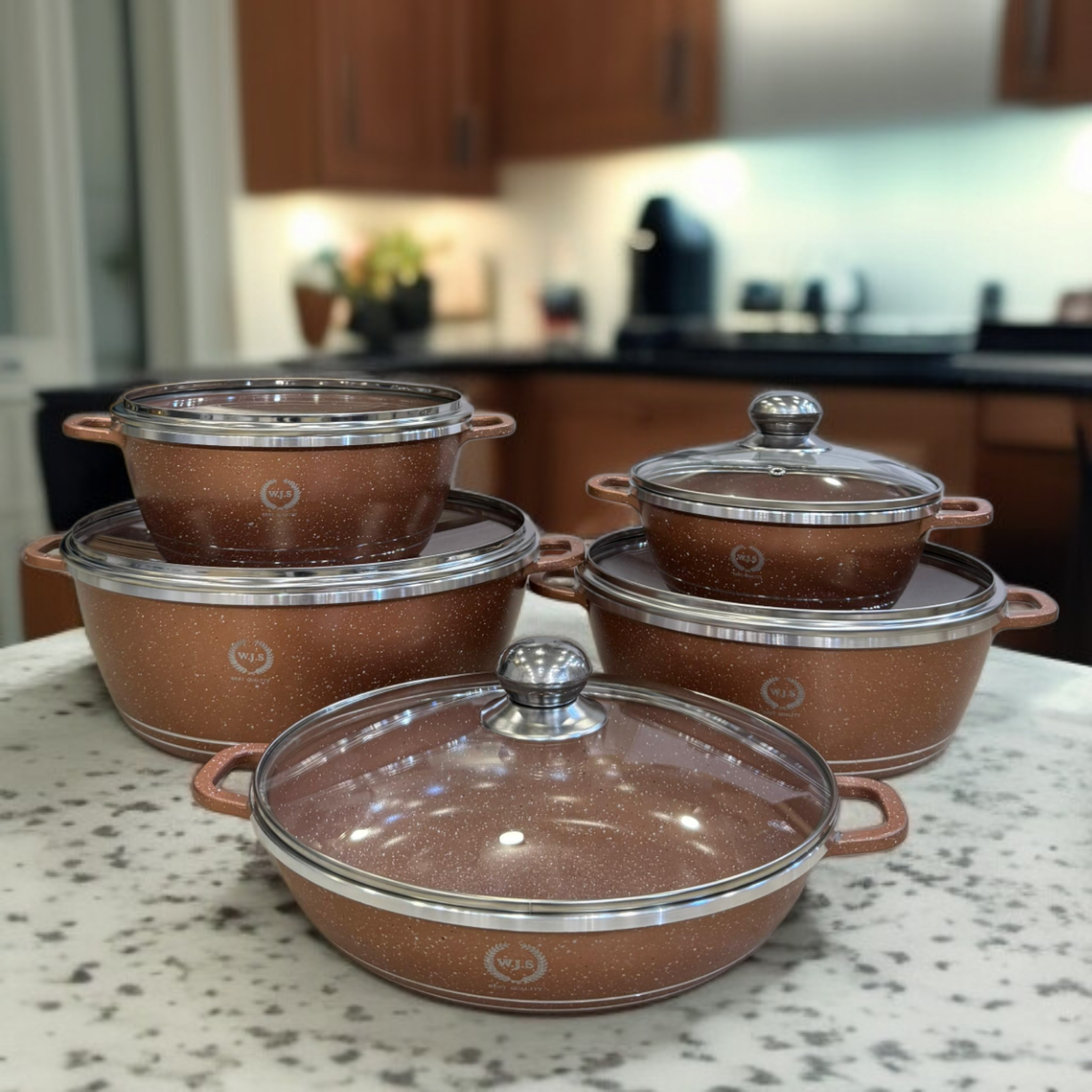 W.J.S 10 Pcs Die Casting Cookware Set-Copper