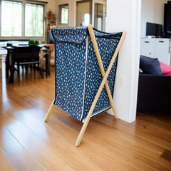 Foldable X-Frame Wooden Fabric Laundery Basket D6