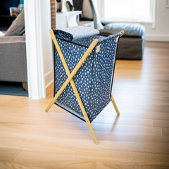 Foldable X-Frame Wooden Fabric Laundery Basket D1