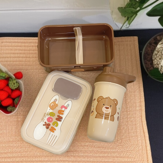 Leak Proof Lunch Box with Bottle-Brown