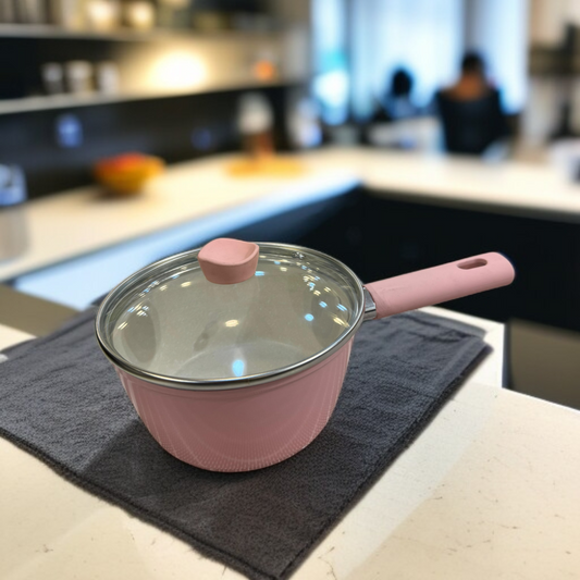 Granite Coating Sauce Pan with Lid-Pink