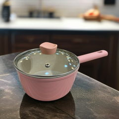 Granite Coating Sauce Pan with Lid-Pink