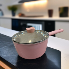 Granite Coating Sauce Pan with Lid-Pink