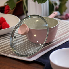 Granite Coating Sauce Pan with Lid-Pink