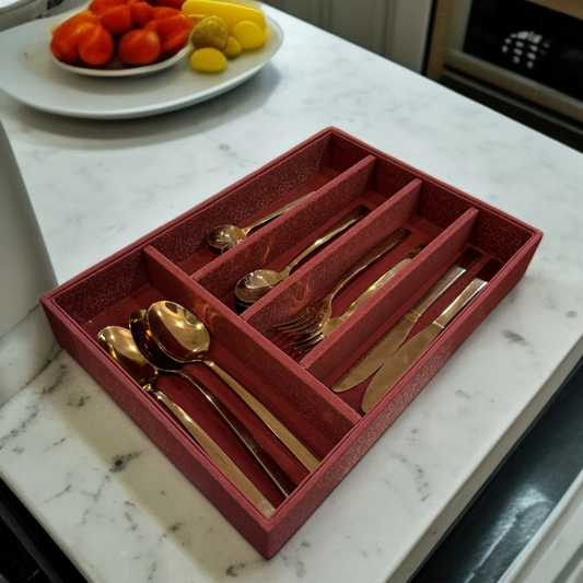 5 Grid Leather Cutlery Holder-Mehroon