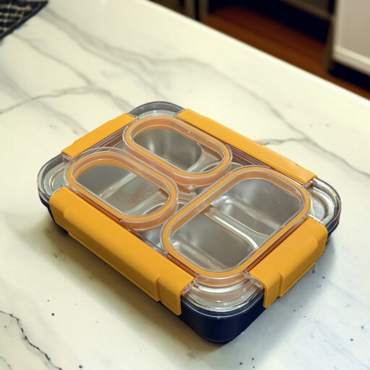 3 Compartments Lunch Box-Yellow