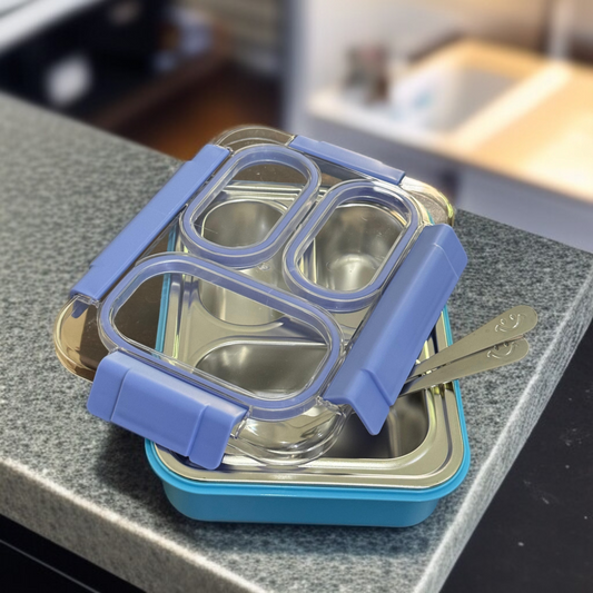 3 Compartments Lunch Box-Blue