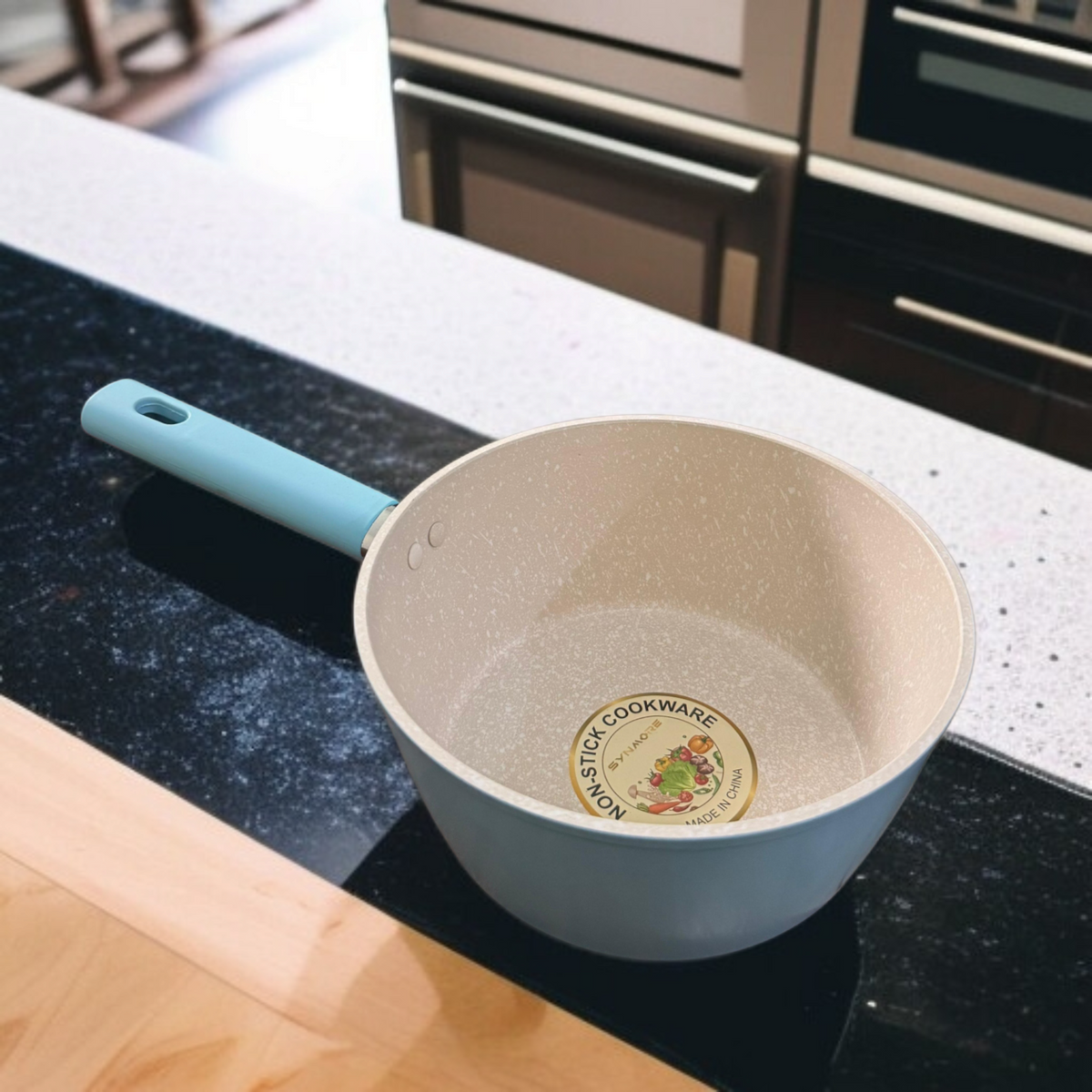 Marble Coating Sauce Pan Sky blue-18cm