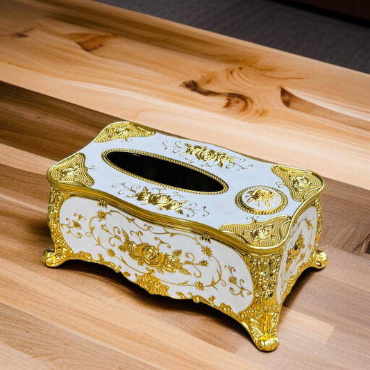 Elegant Tissue Box with Toothpick Holder-White