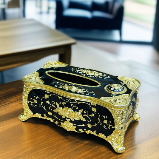 Elegant Tissue Box with Toothpick Holder-Black